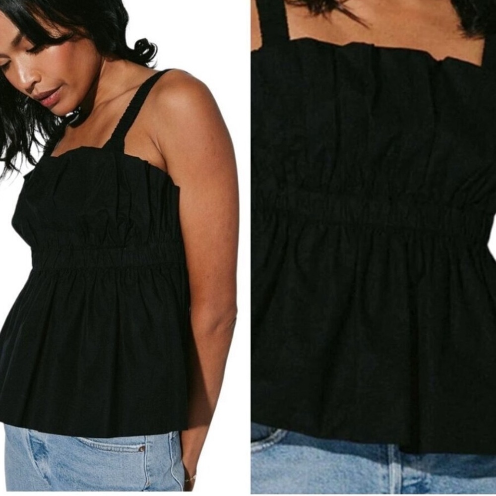Cleobella Black Organic Cotton Ruffle Peplum Desi Tank Top Short Size XS